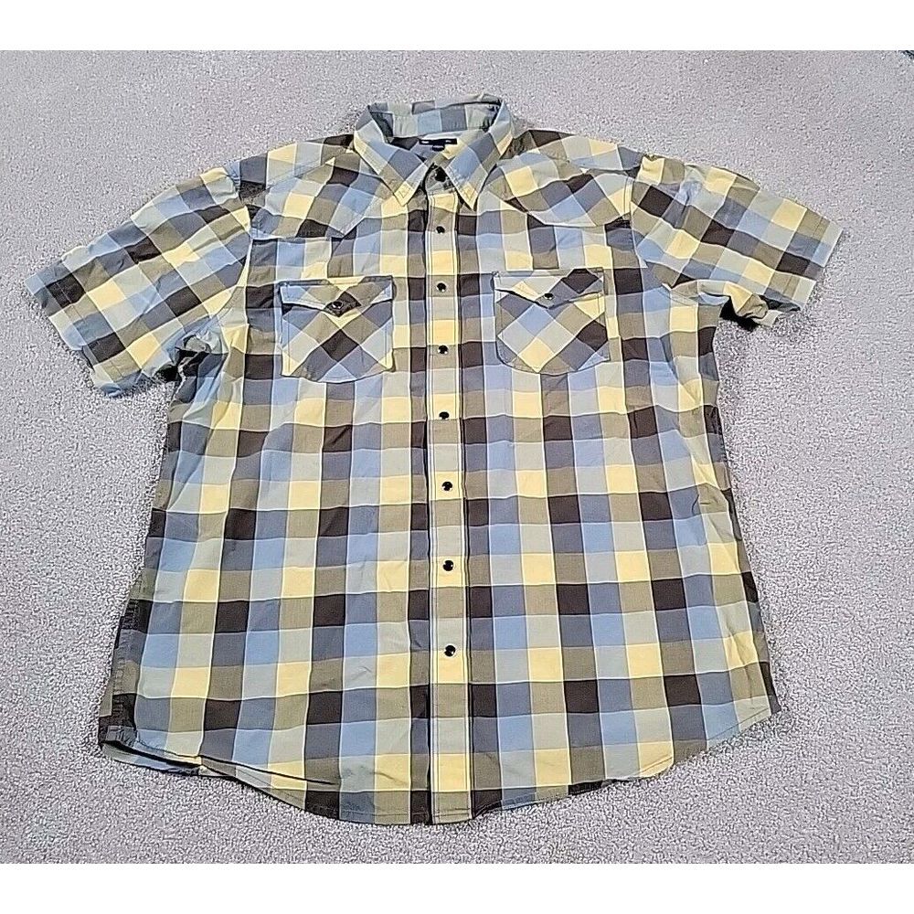 GAP‎ Button Up Shirt Mens XL  Multicolor Short Sleeve Collar PEARL SNAPS
